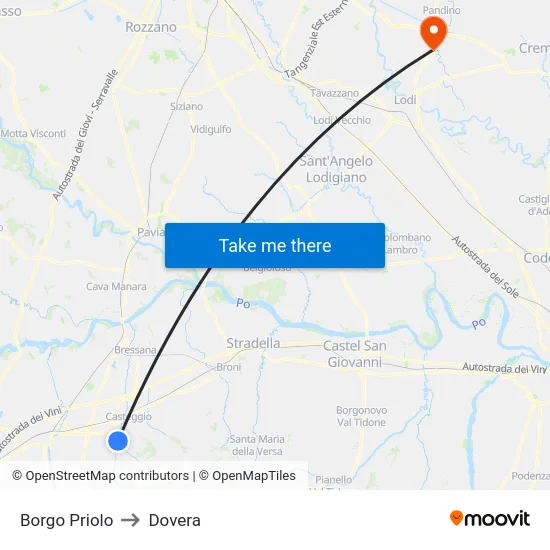 Borgo Priolo to Dovera map