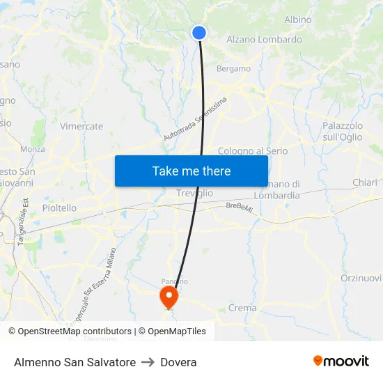 Almenno San Salvatore to Dovera map