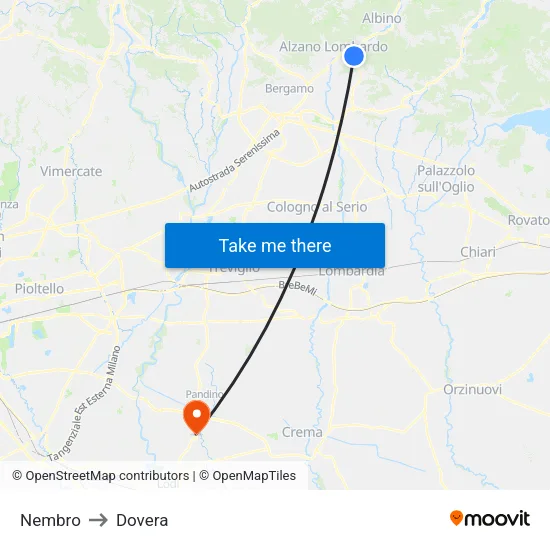 Nembro to Dovera map