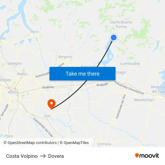 Costa Volpino to Dovera map