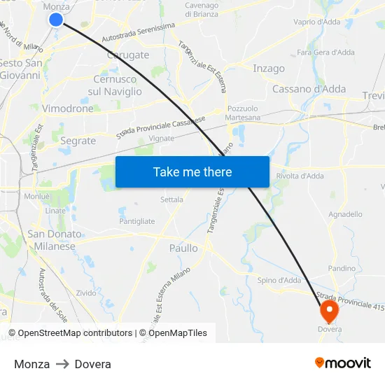 Monza to Dovera map