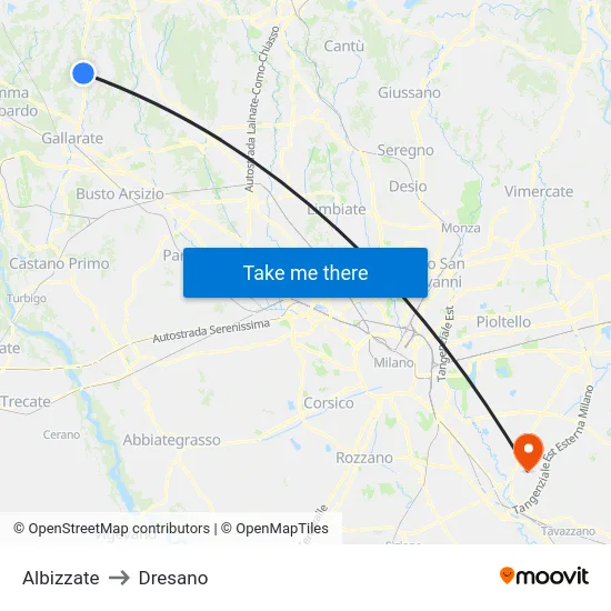 Albizzate to Dresano map
