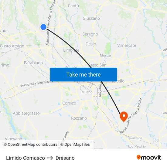 Limido Comasco to Dresano map