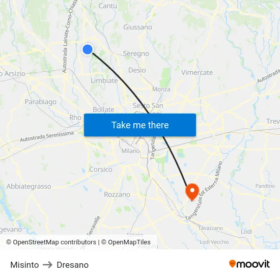 Misinto to Dresano map