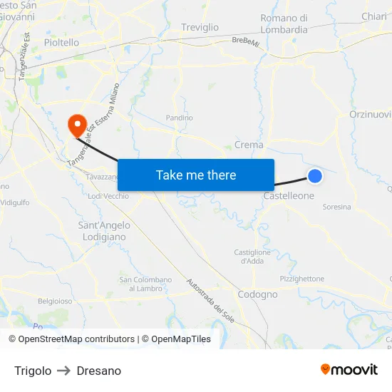 Trigolo to Dresano map