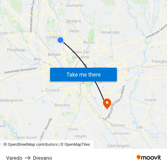 Varedo to Dresano map