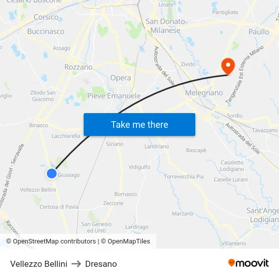Vellezzo Bellini to Dresano map