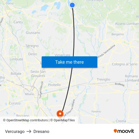 Vercurago to Dresano map