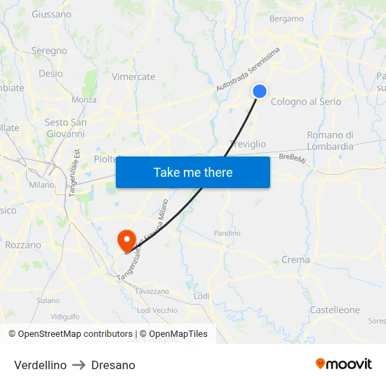 Verdellino to Dresano map