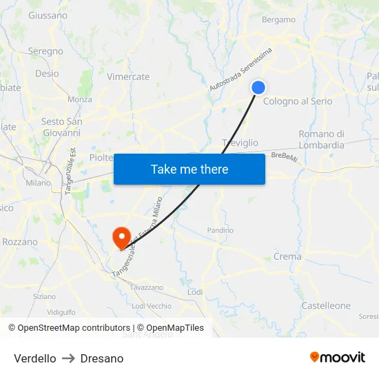 Verdello to Dresano map