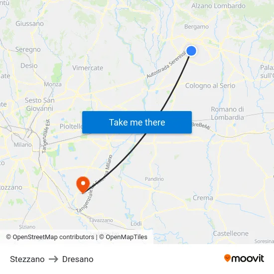 Stezzano to Dresano map