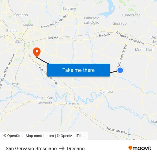 San Gervasio Bresciano to Dresano map