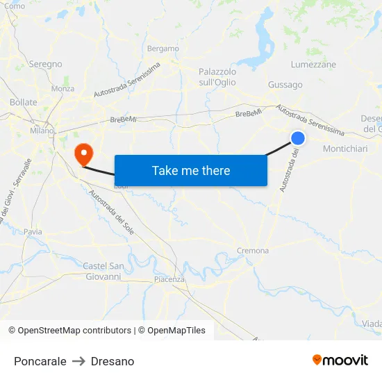 Poncarale to Dresano map