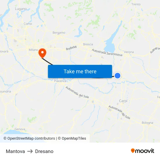 Mantova to Dresano map
