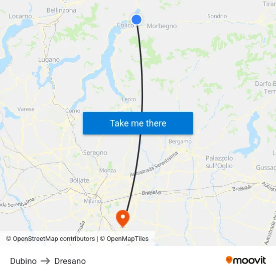 Dubino to Dresano map