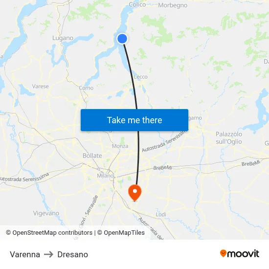 Varenna to Dresano map