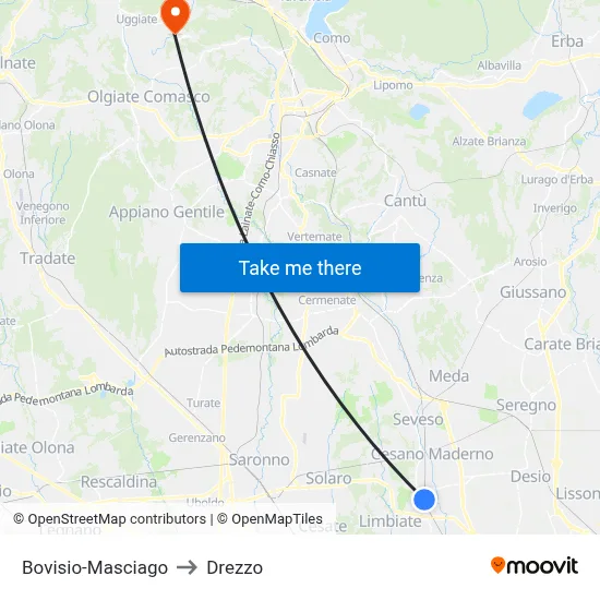 Bovisio-Masciago to Drezzo map