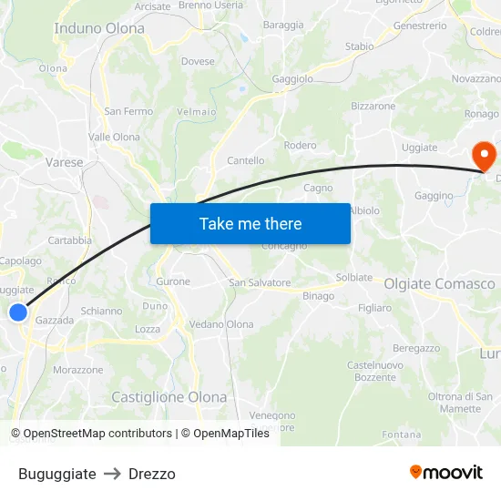 Buguggiate to Drezzo map