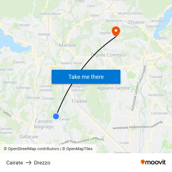 Cairate to Drezzo map