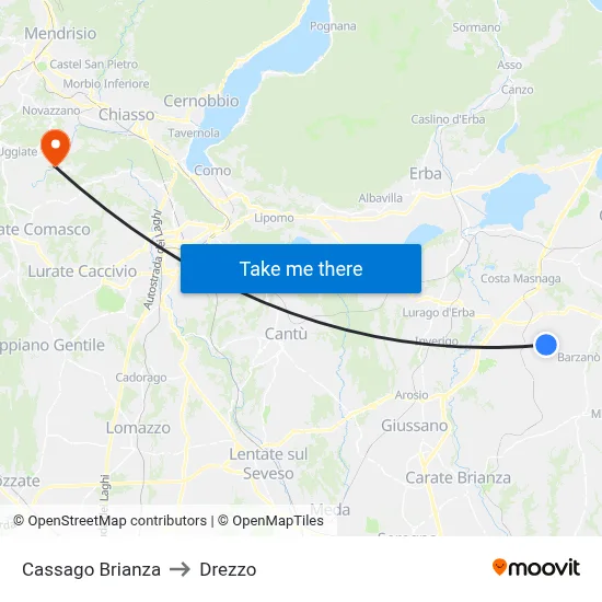 Cassago Brianza to Drezzo map