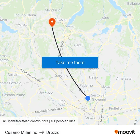 Cusano Milanino to Drezzo map