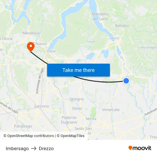 Imbersago to Drezzo map