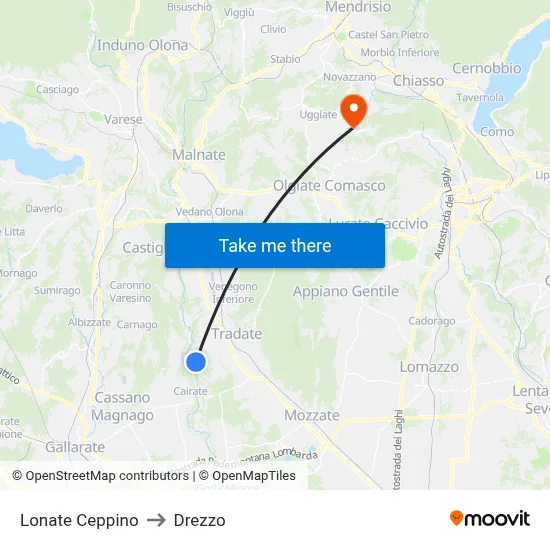 Lonate Ceppino to Drezzo map