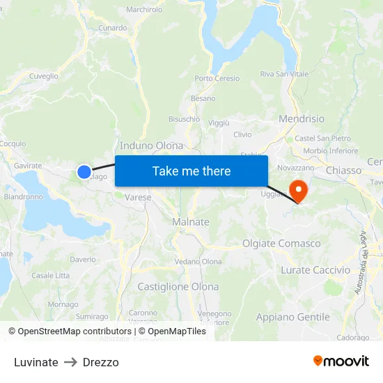 Luvinate to Drezzo map