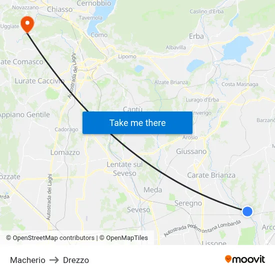 Macherio to Drezzo map