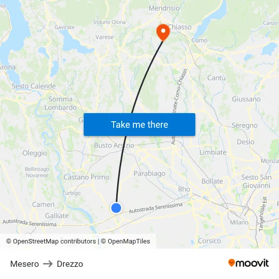 Mesero to Drezzo map