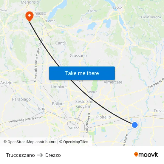 Truccazzano to Drezzo map