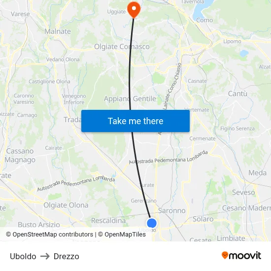 Uboldo to Drezzo map