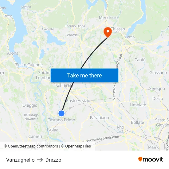 Vanzaghello to Drezzo map