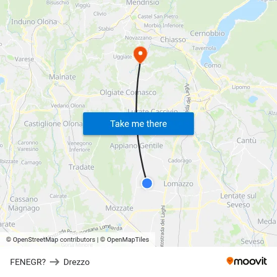 Fenegro to Drezzo map