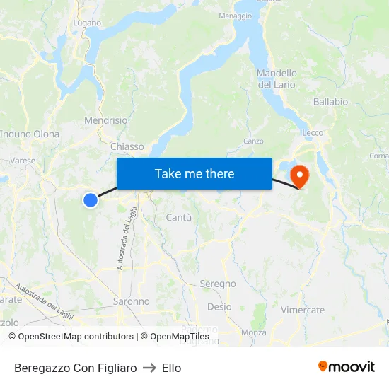 Beregazzo con Figliaro to Ello map