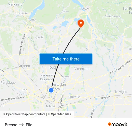 Bresso to Ello map