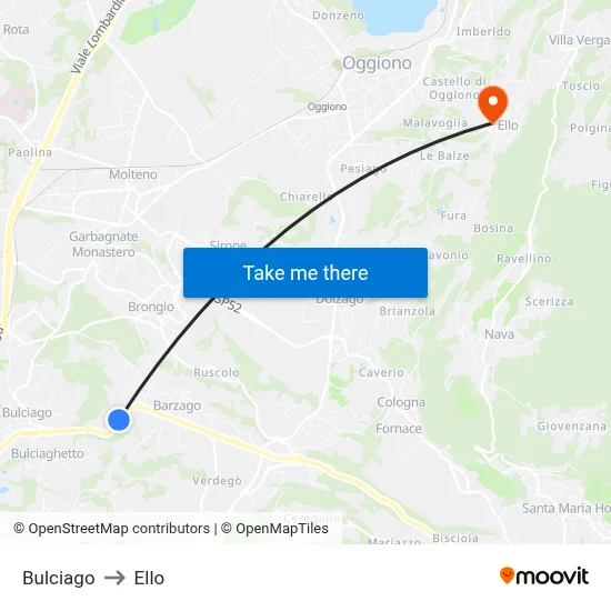 Bulciago to Ello map