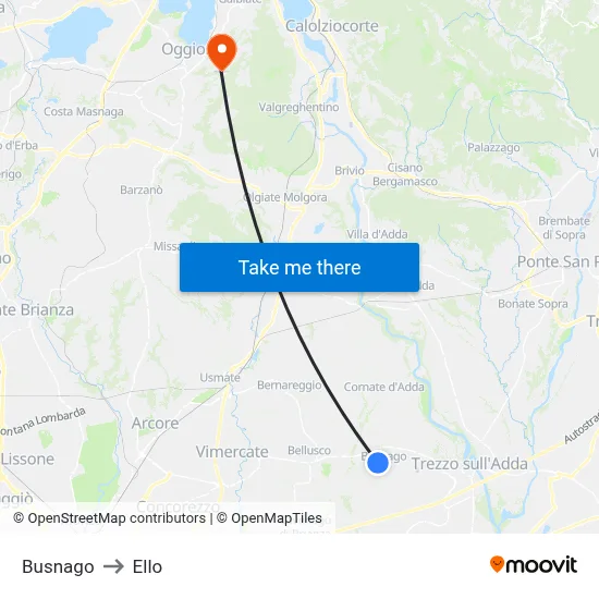 Busnago to Ello map