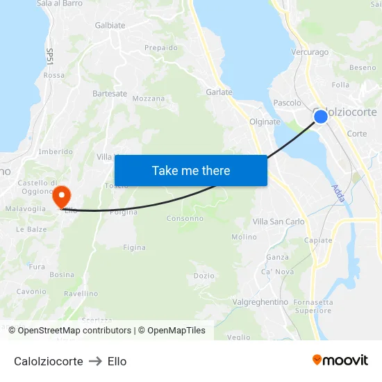 Calolziocorte to Ello map