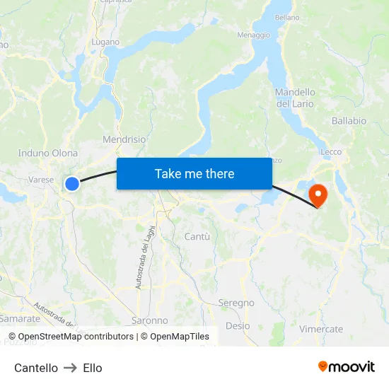 Cantello to Ello map