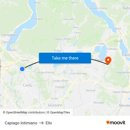 Capiago Intimiano to Ello map
