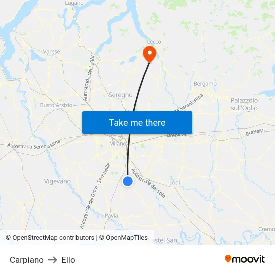 Carpiano to Ello map