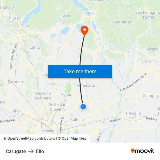 Carugate to Ello map