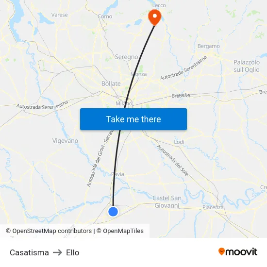 Casatisma to Ello map