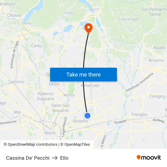 Cassina De' Pecchi to Ello map