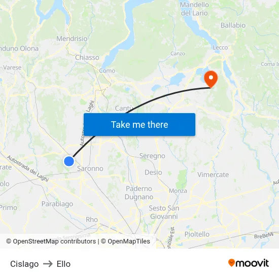 Cislago to Ello map