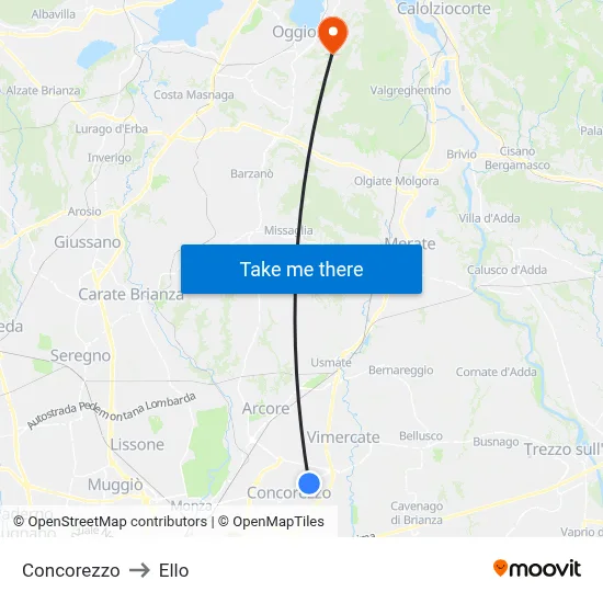 Concorezzo to Ello map