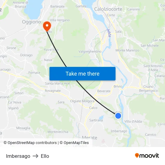 Imbersago to Ello map