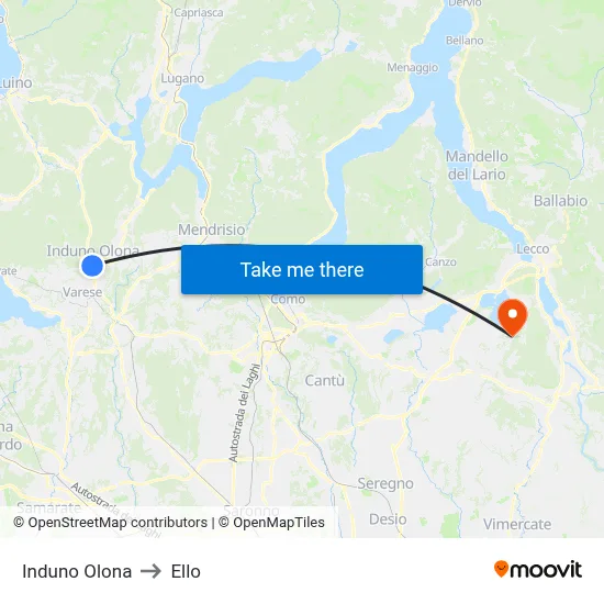 Induno Olona to Ello map