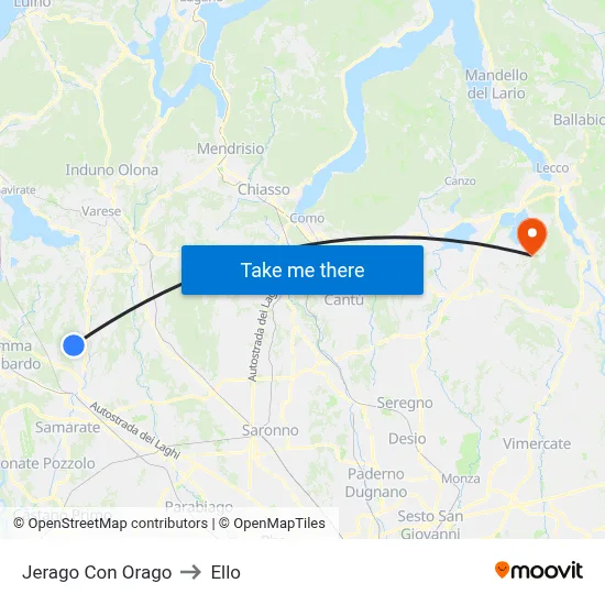 Jerago con Orago to Ello map